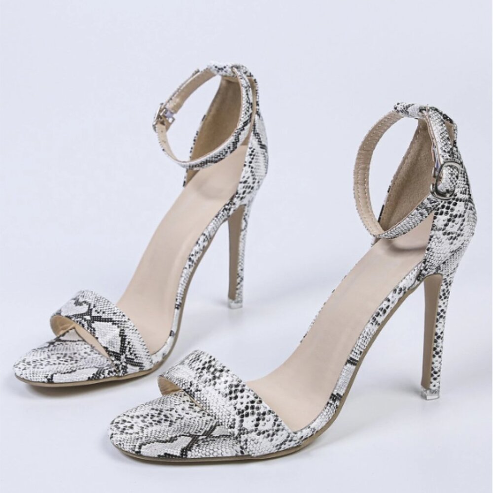 Women's‎ Snakeskin Print Ankle Strap Open Toe Stiletto High Heeled Sandals Sz 39